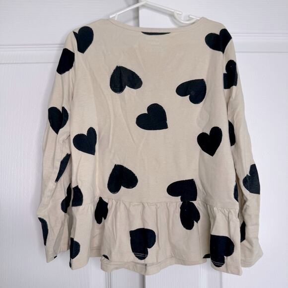 Carters Heart Print Knit Top Long Sleeves Scoop Neck 100% Cotton Beige Black S - Picture 3 of 8